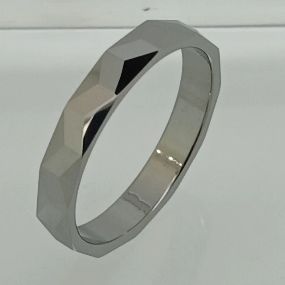 Vintage 90s Y2K Tungsten Faceted Geometric Band Ring Size 10.25 Silver 4mm New